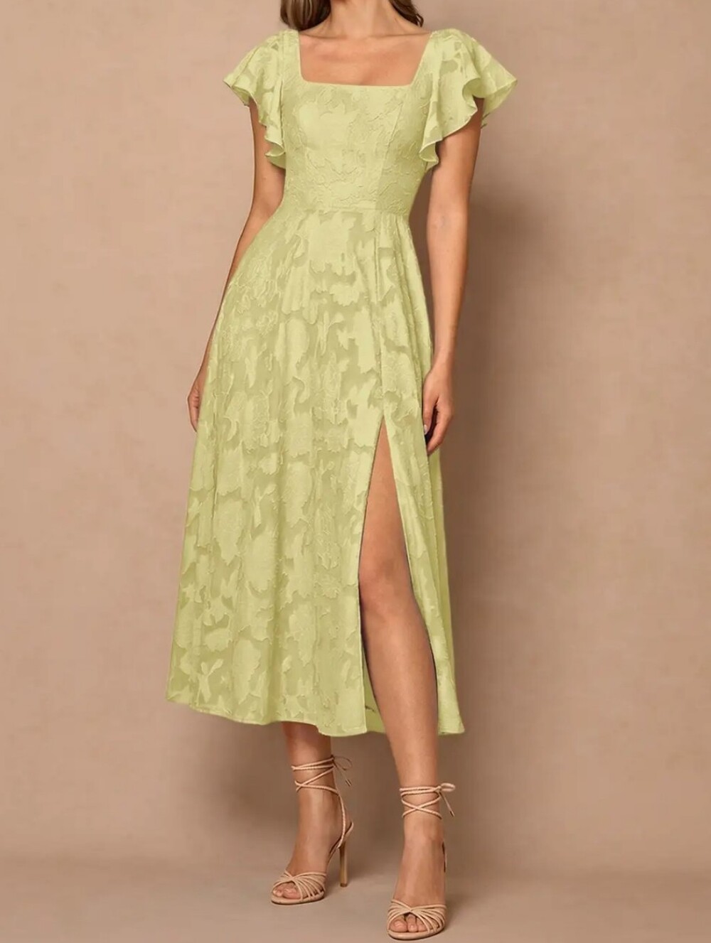 Azazie Atelier Talia Dress Lemon Sorbet Size 16 Tea Length Wedding Formal Slit